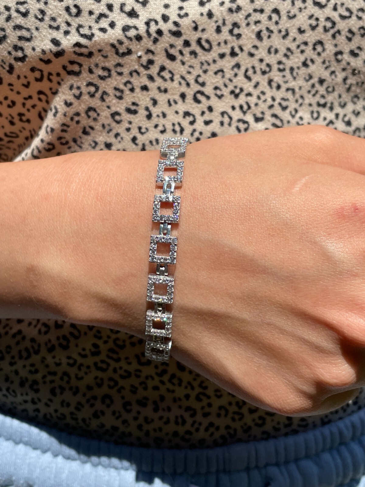 Ladies Iced CZ Tight Square Custom Bracelet Adjustable Solid 925 Sterling Silver