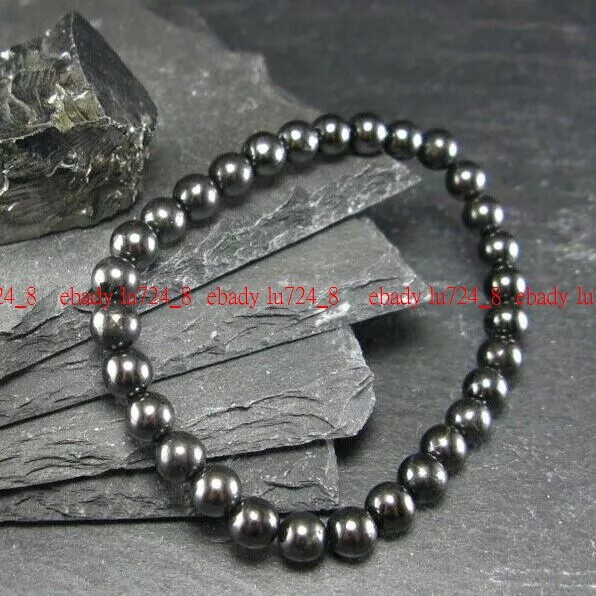 Natural Beautiful 6/8/10mm Black Hematite Gemstone Round Beads Bracelet 7.5″