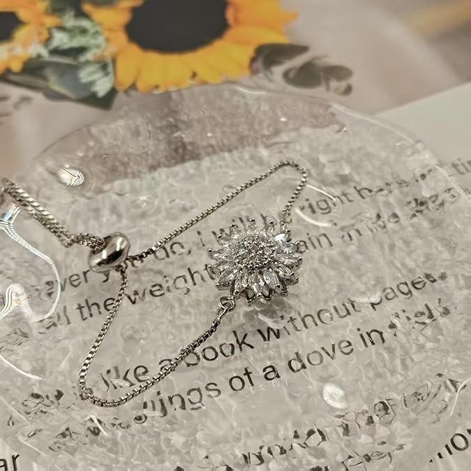 Spinning Sunflower Bracelet for Women Adjustable Cubic Flowers Fidget Bracelets