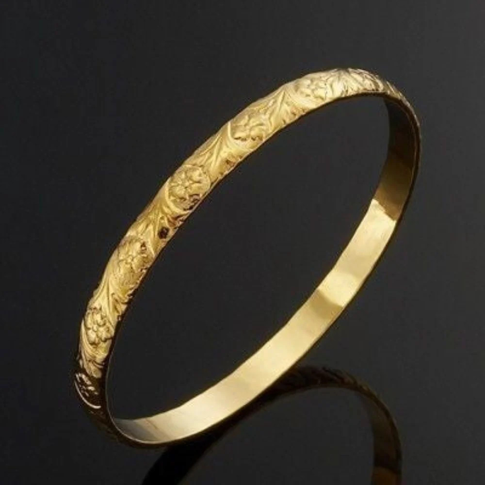 18ct Heavy Yellow Gold Plated Embossed Filigree Women’s Bangle – USA Made
