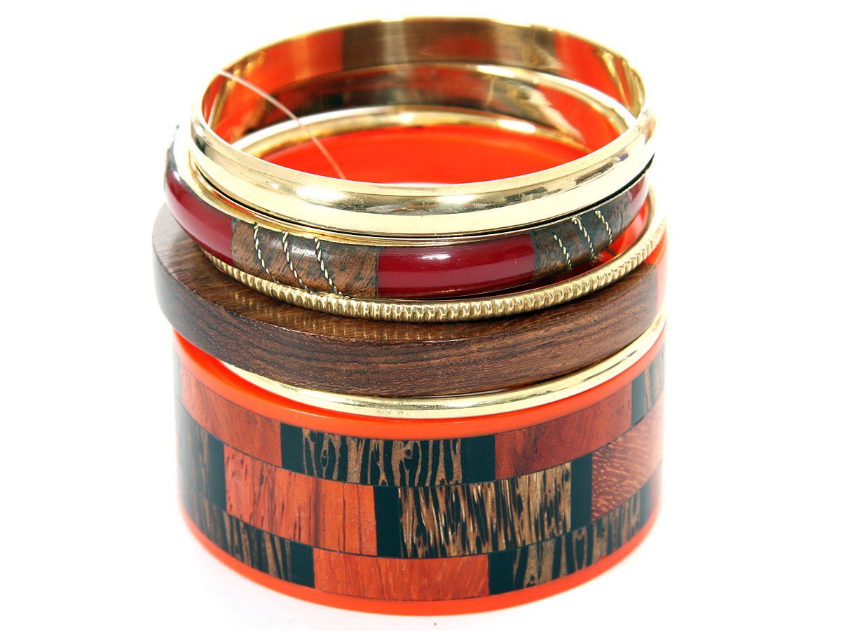 Women’s Fashion Orange & Brown Artistic Bangles Bracelet Set Brown/Orange