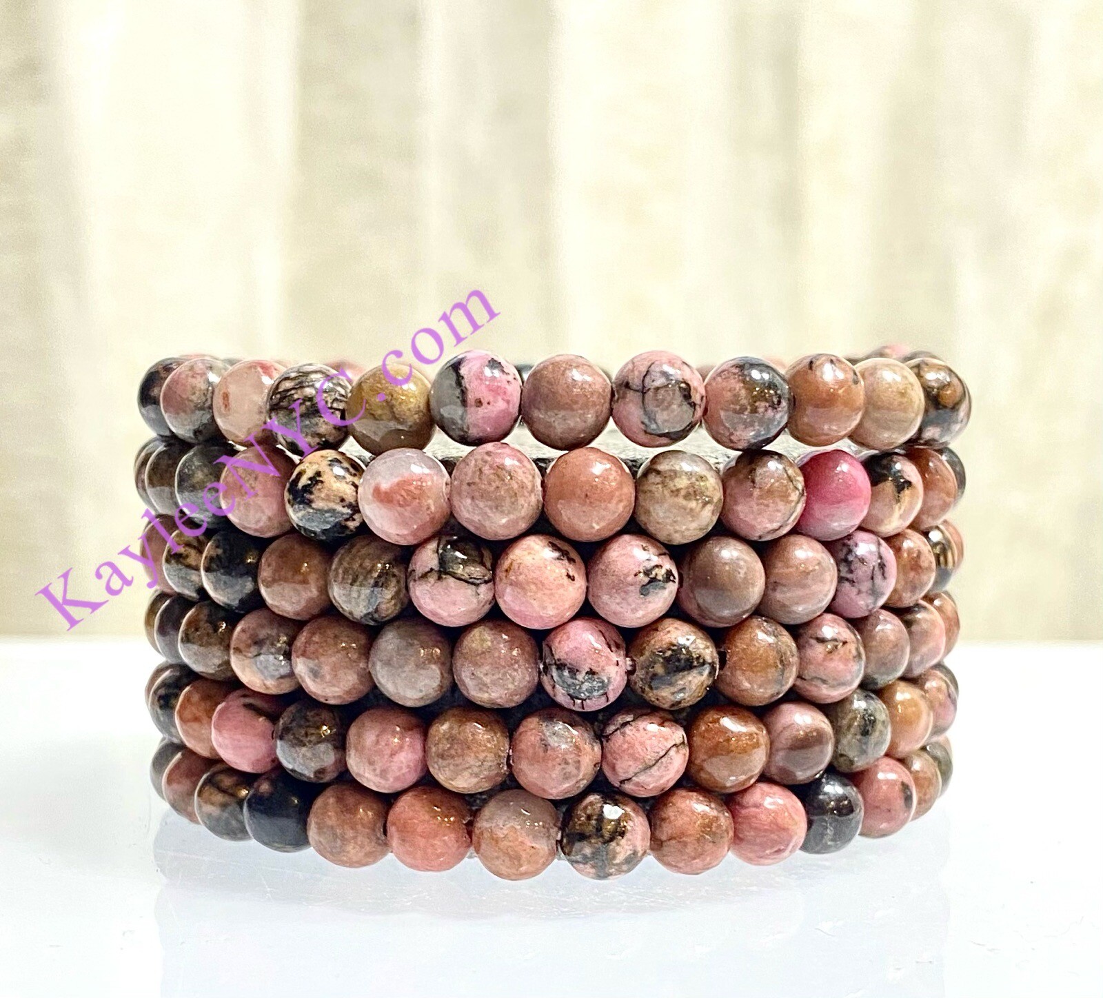 Wholesale Lot 6 Pcs Natural Rhodonite 6mm 7.5” Crystal Healing Stretch Bracelet