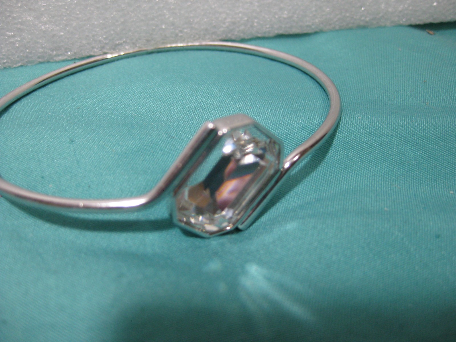 Swarovski Bracelet LARGE diagonal set CRYSTAL RECTANGLE SILVER TONE BANGLE L