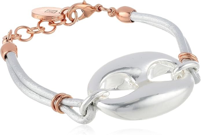 1AR by UnoAerre 7″ Rhodium Plated Figure 8 Leather Strap Bracelet