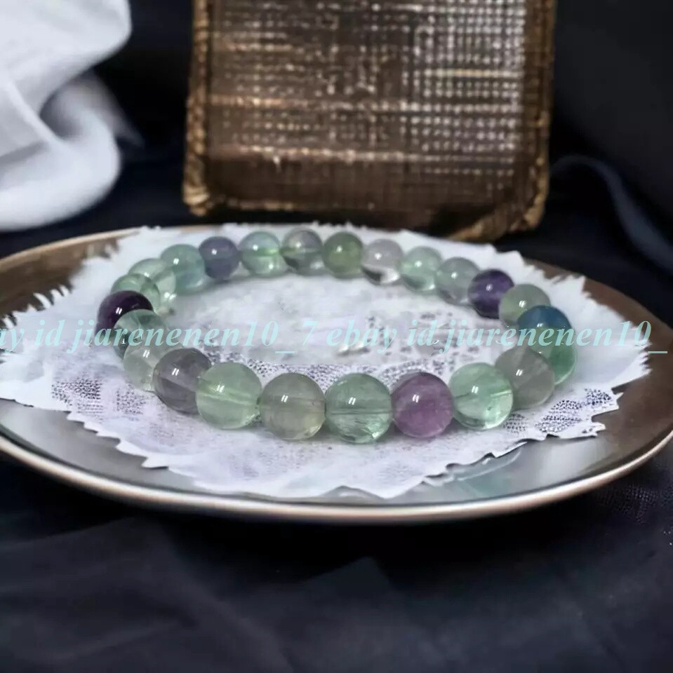 8mm Fluorite Stone Beads Delicate Natural Healing Gemstone Elastic Bracelet 7.5”