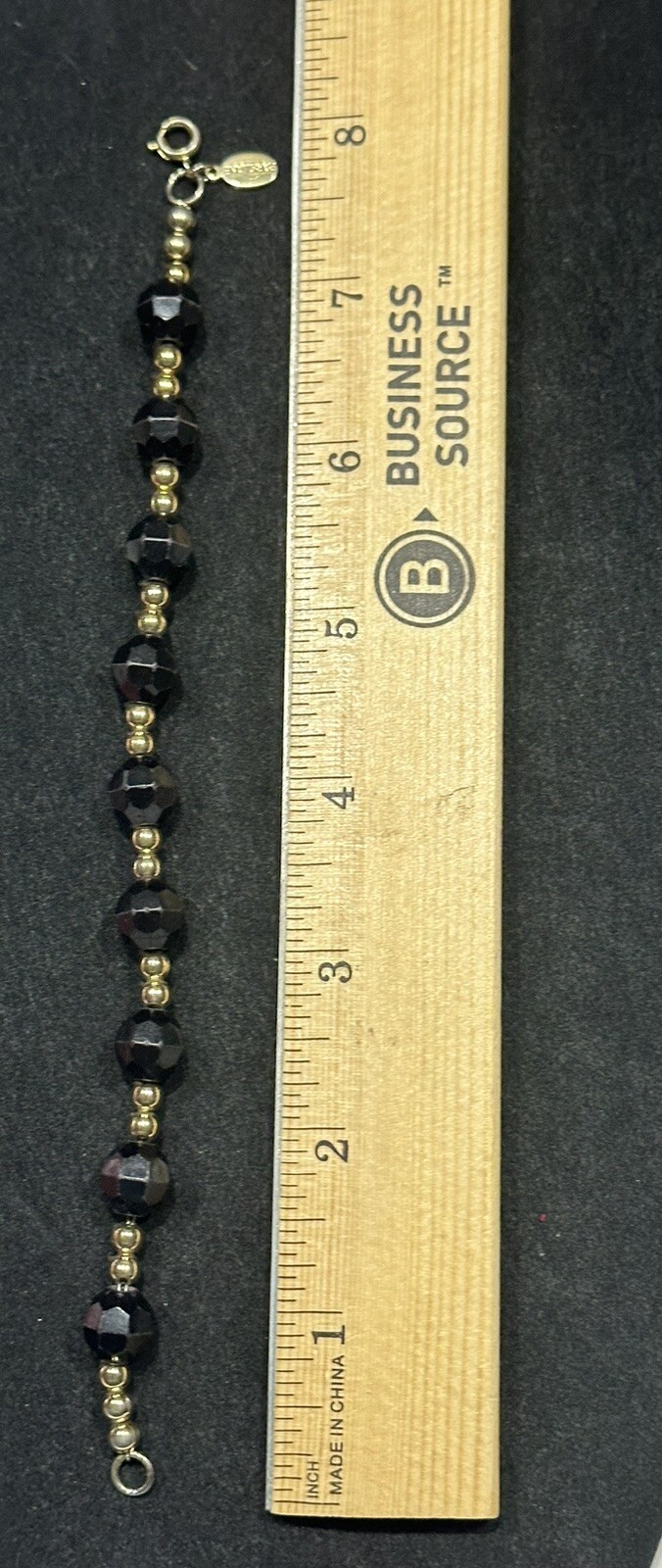 PARK LANE VTG Bracelet Black Facet Beads Lucite Gold Tone 8” Spring Ring Clasp