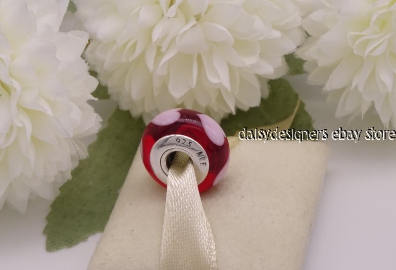 Authentic Pandora Red Love Pink Hearts Murano Glass Charm 790658 Retired B