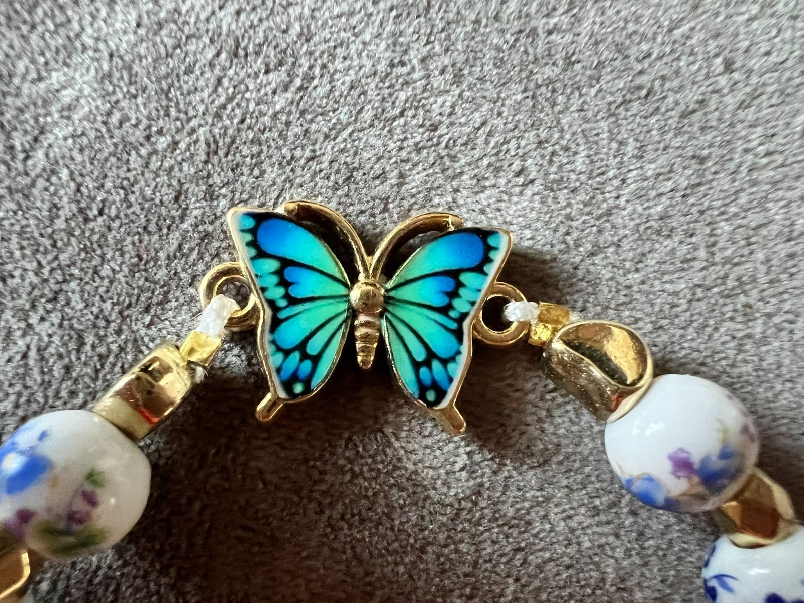 handmade women butterfly flower stone bracelet non elastic with golden zip