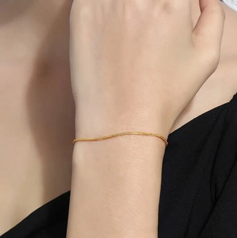Pure 18K Yellow Gold AU750 Lucky Chain Bracelet Wheat Link Women 5.9”-9.4”