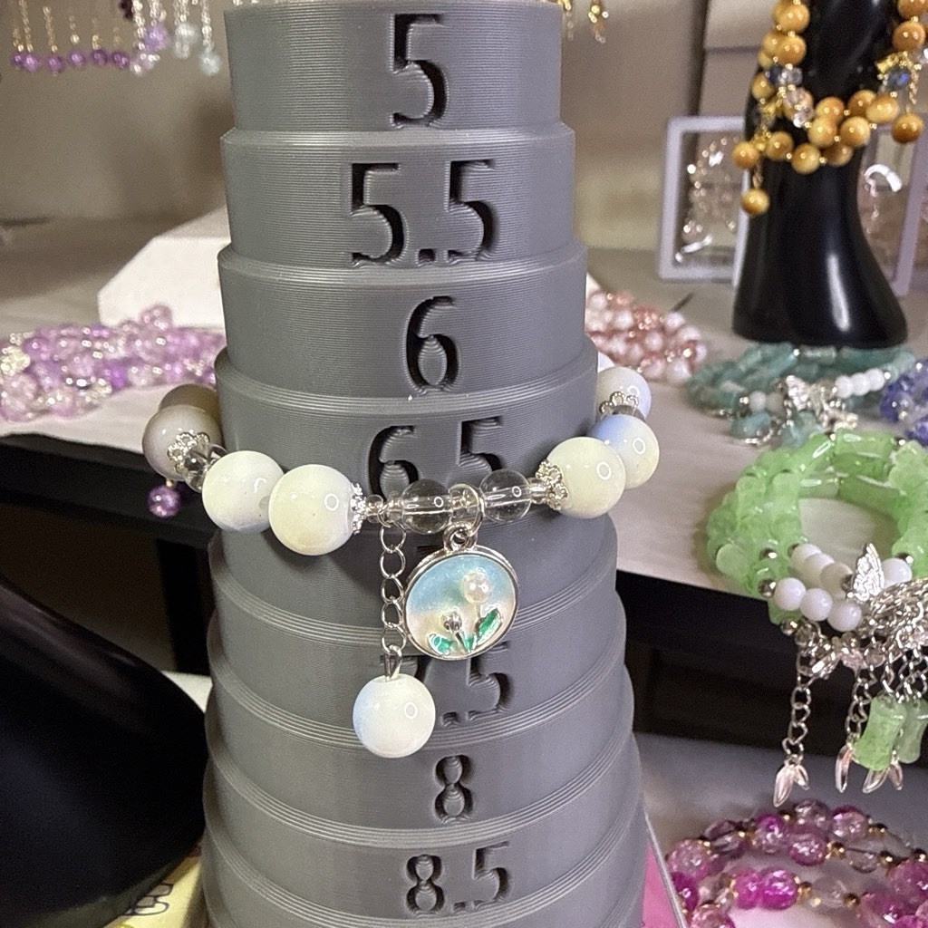 White & Light Blue Glass Beaded Charm Bracelet Silver-Tone Dangle Stackable
