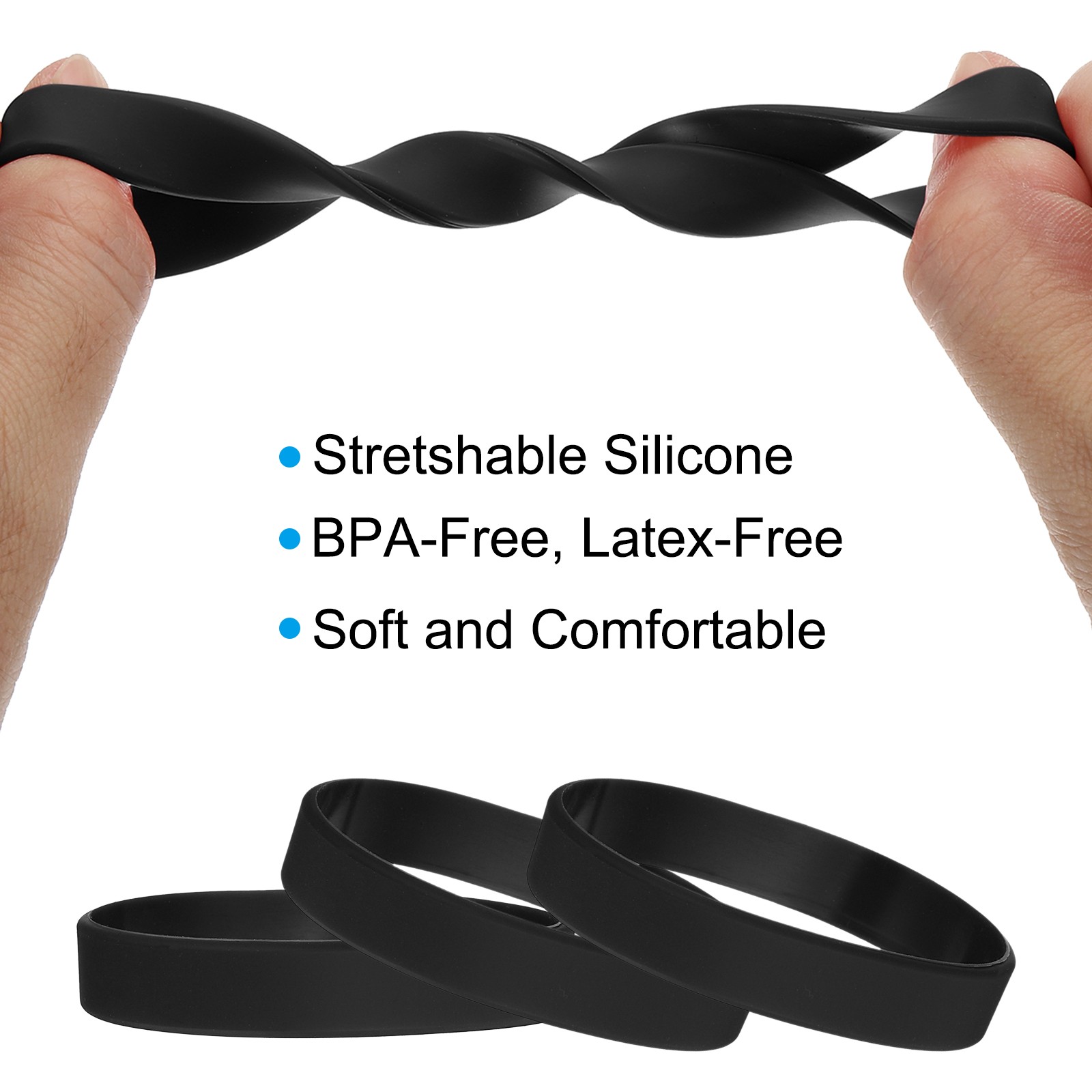 12Pack Silicone Rubber Bracelet Solid Wristband Color Blank Rubber Band Black