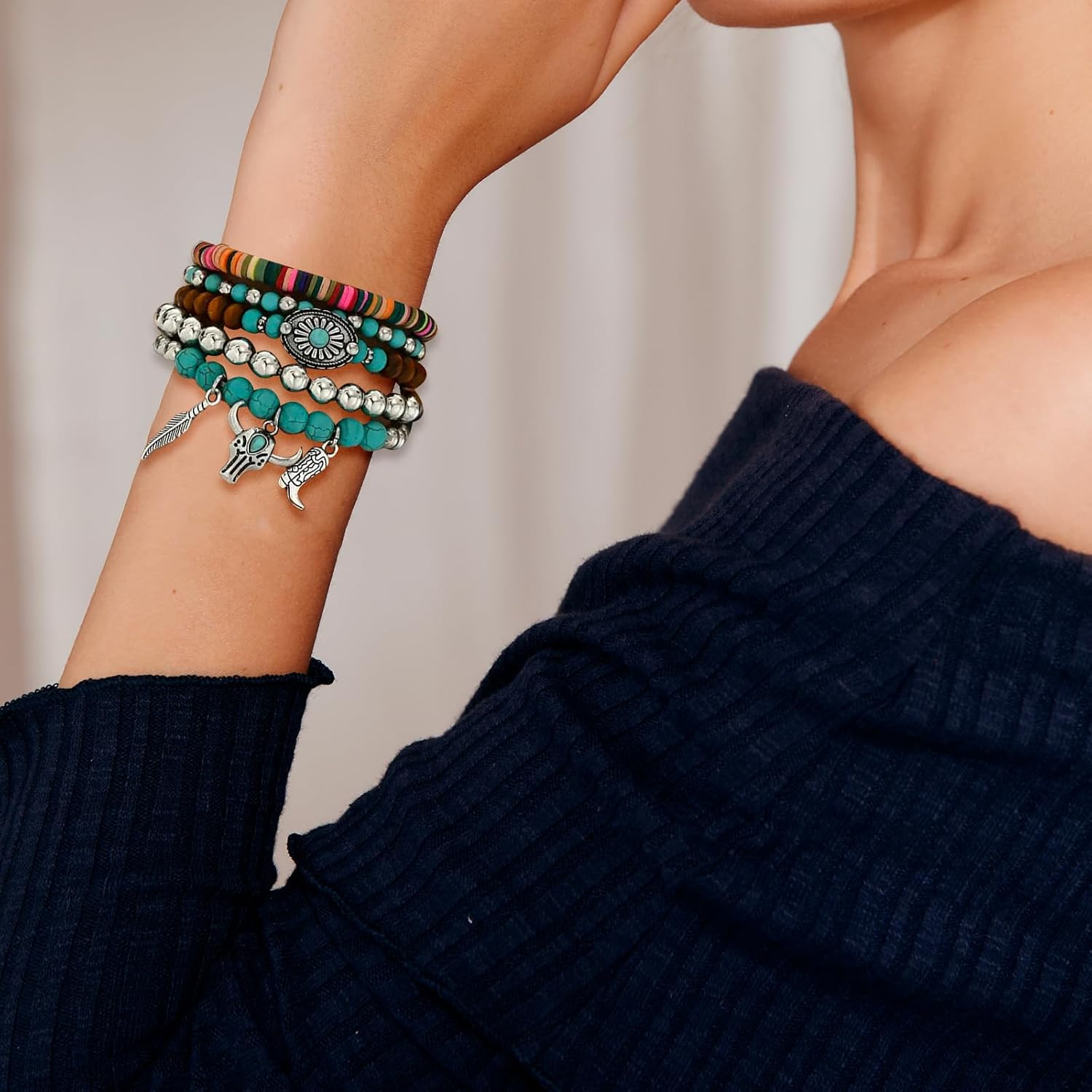 Western Bracelets for Women Cowgirl Turquoise Beaded Bracelets Stackable Bracele