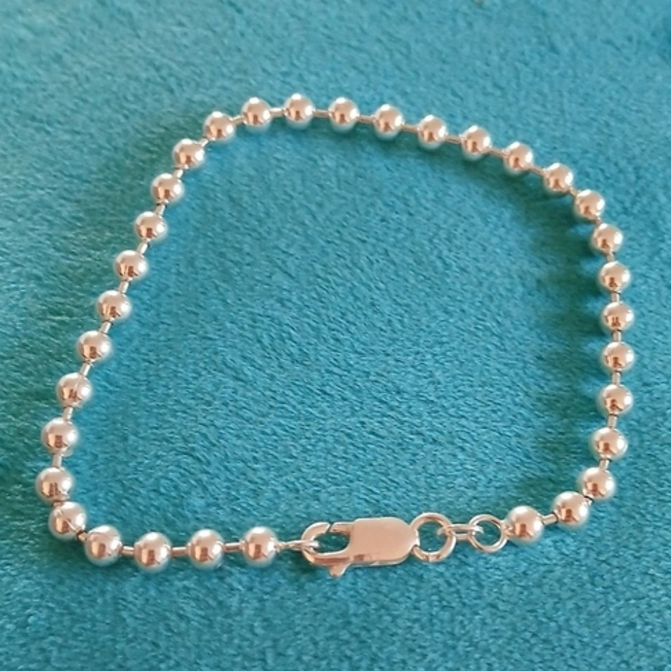 Sterling Silver Solid Ball Bead Chain Bracelet Nwot