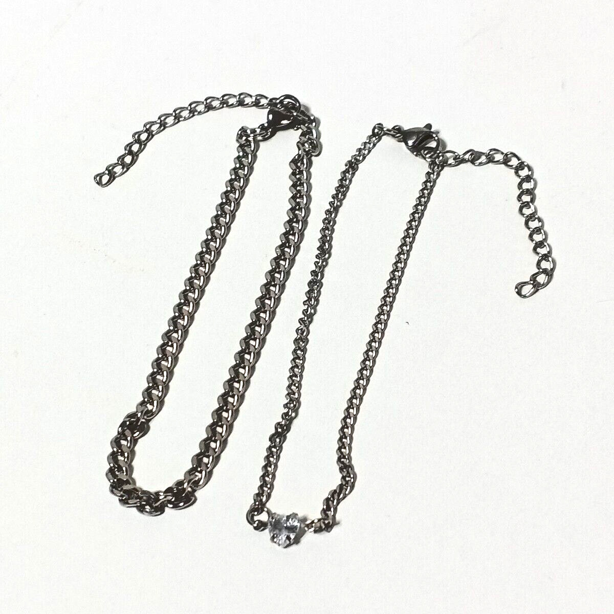 2pcs Women’s Cuban Link Heart Bracelet Brass Plated Silver One Size