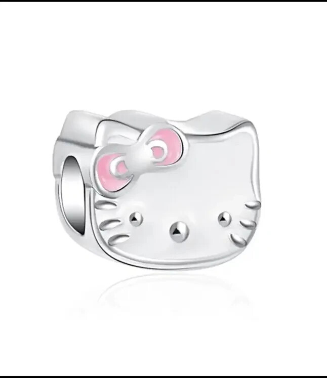 HELLO KITTY PINK BOW S925 STERLING SILVER EUROPEAN BRACELET CHARM BEAD & POUCH!