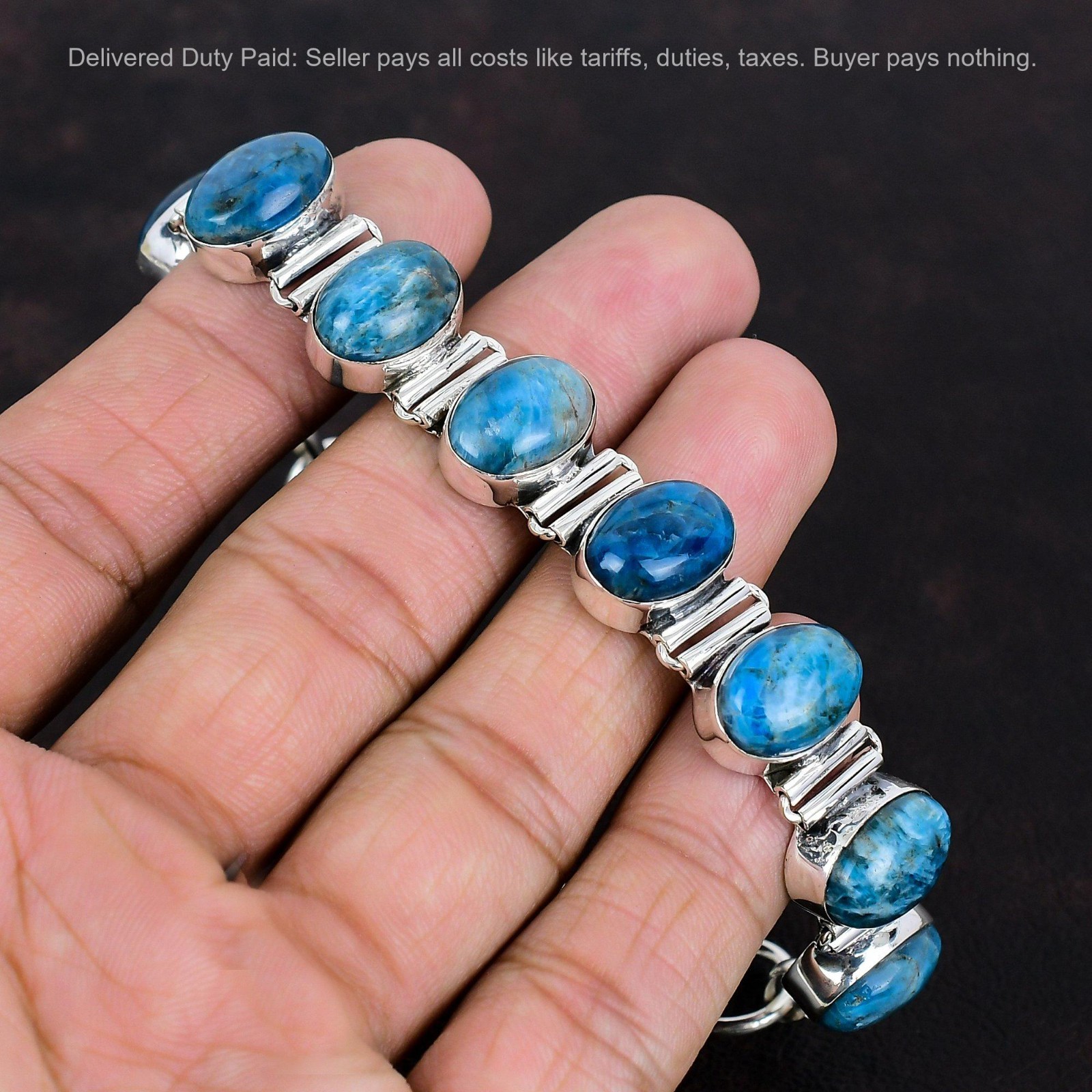 Oval Neon Apatite Stone Bezel Birthday Chain Daughter Trendy Bracelet 925 Silver