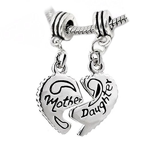 Mother Charm Two Piece” Mother Daughter” Heart Charm Beads for Snake Chain Brace