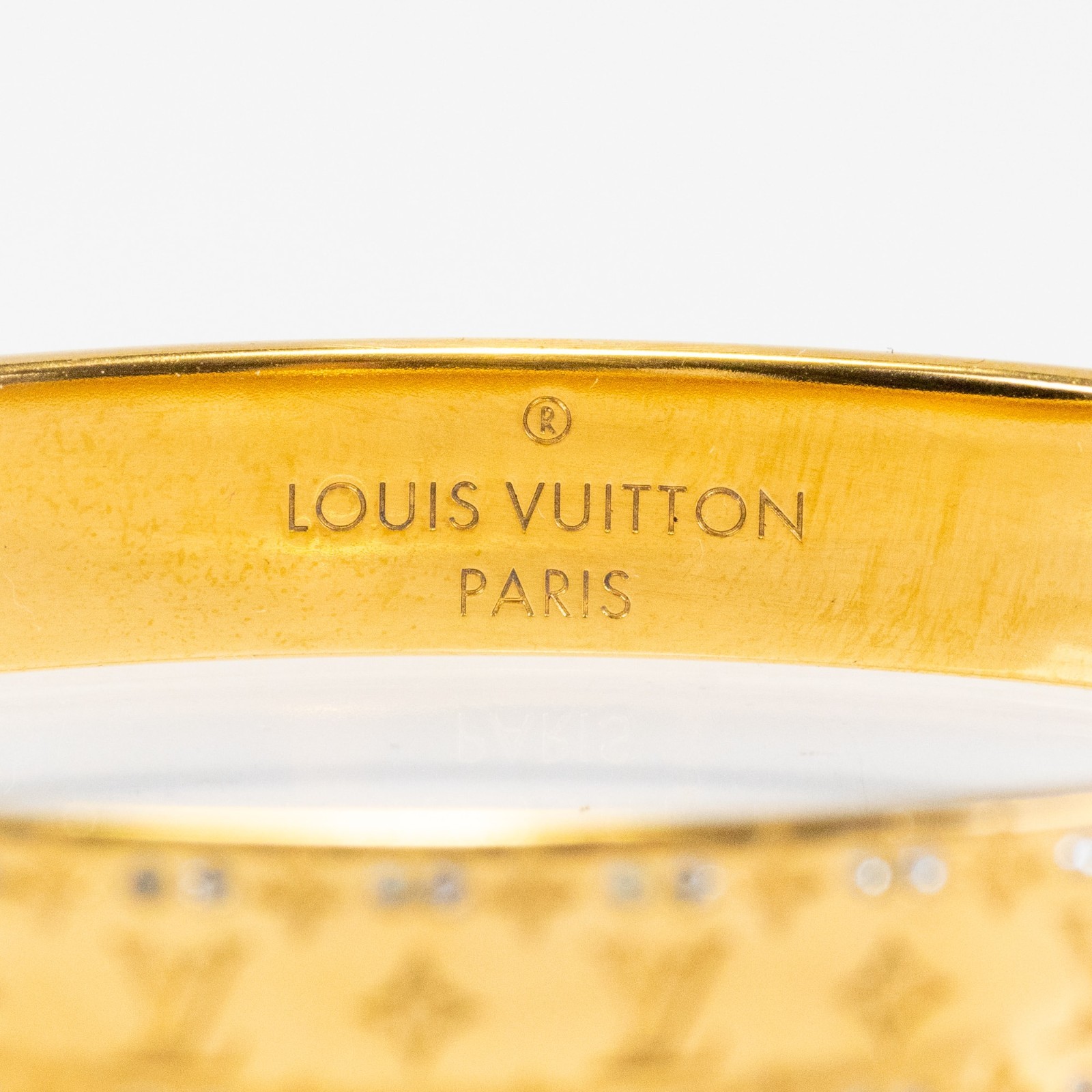 LOUIS VUITTON Nanogram Strass Bangle Bracelet Gold M64860 Size S Rigid w/Box [S]