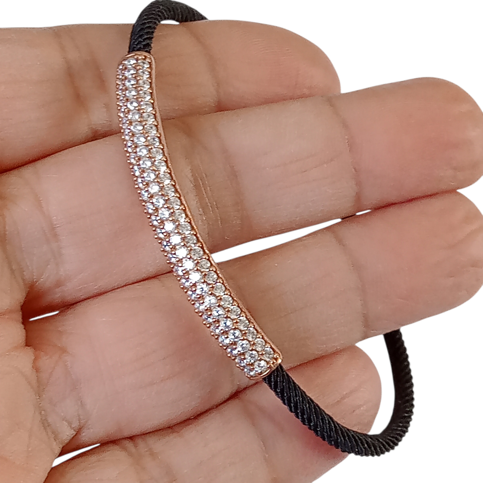 Rose Gold 925 Sterling Silver Turkish Handmade White Topaz Bracelet