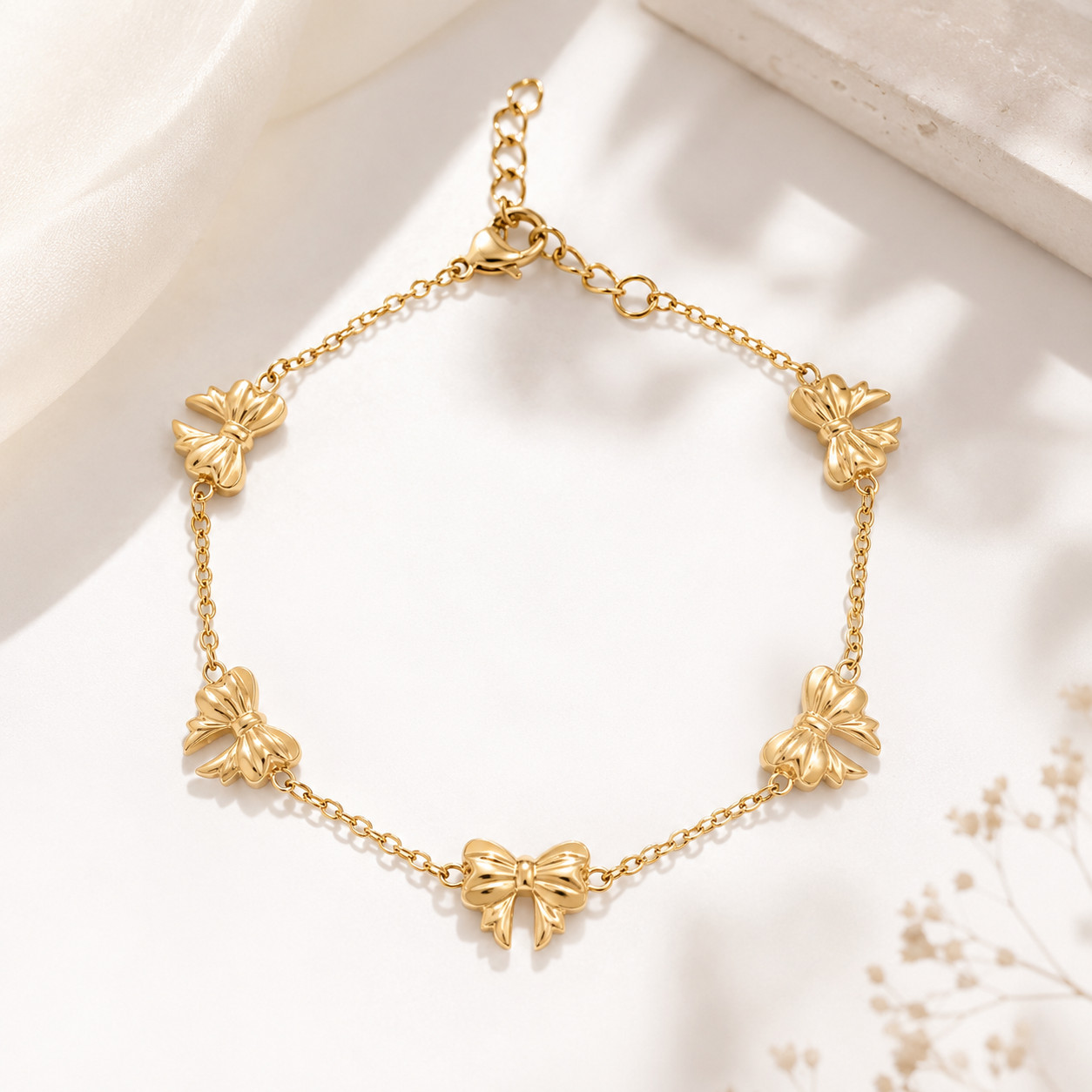Bow Bracelet 18K Gold PVD Dainty Chain Waterproof Feminine Jewelry