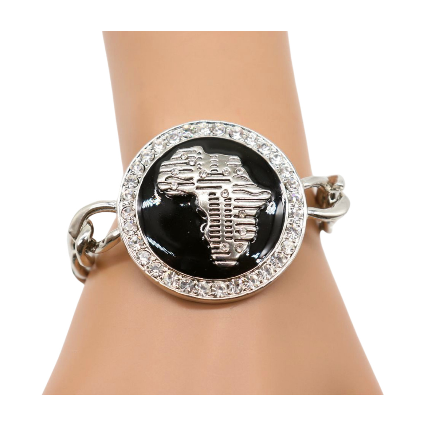 Women Silver Metal Chain Bracelet Africa Continent Bling Charm Adjustable Size