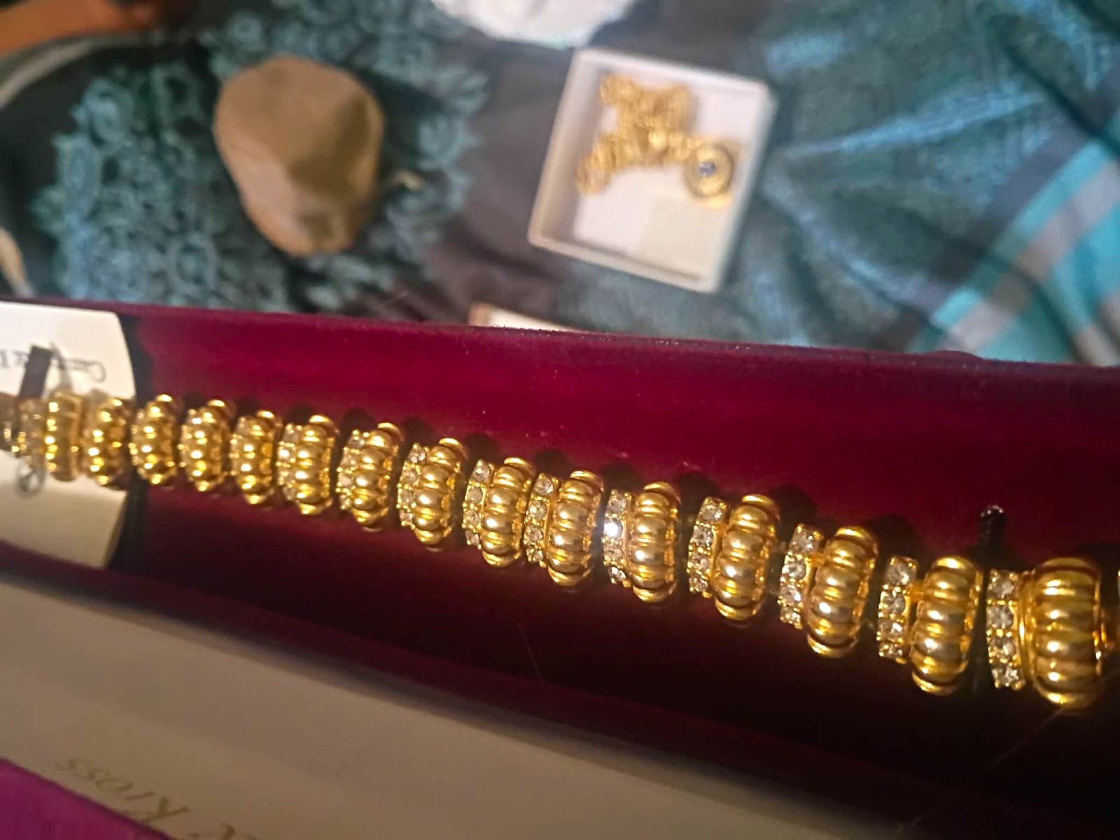 Camrose & Kross Gold-Tone Crystal Tennis Link Bracelet Round White Stones