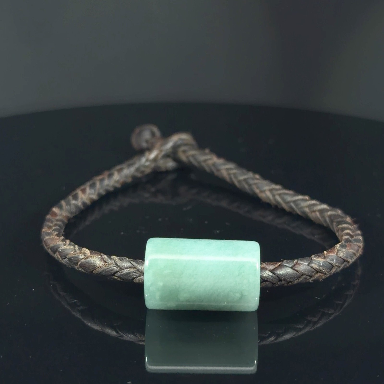 Yax Tun Blue Water Jadeite Jade Tube Leather Bracelet – Type A 19.5mm Cylinder