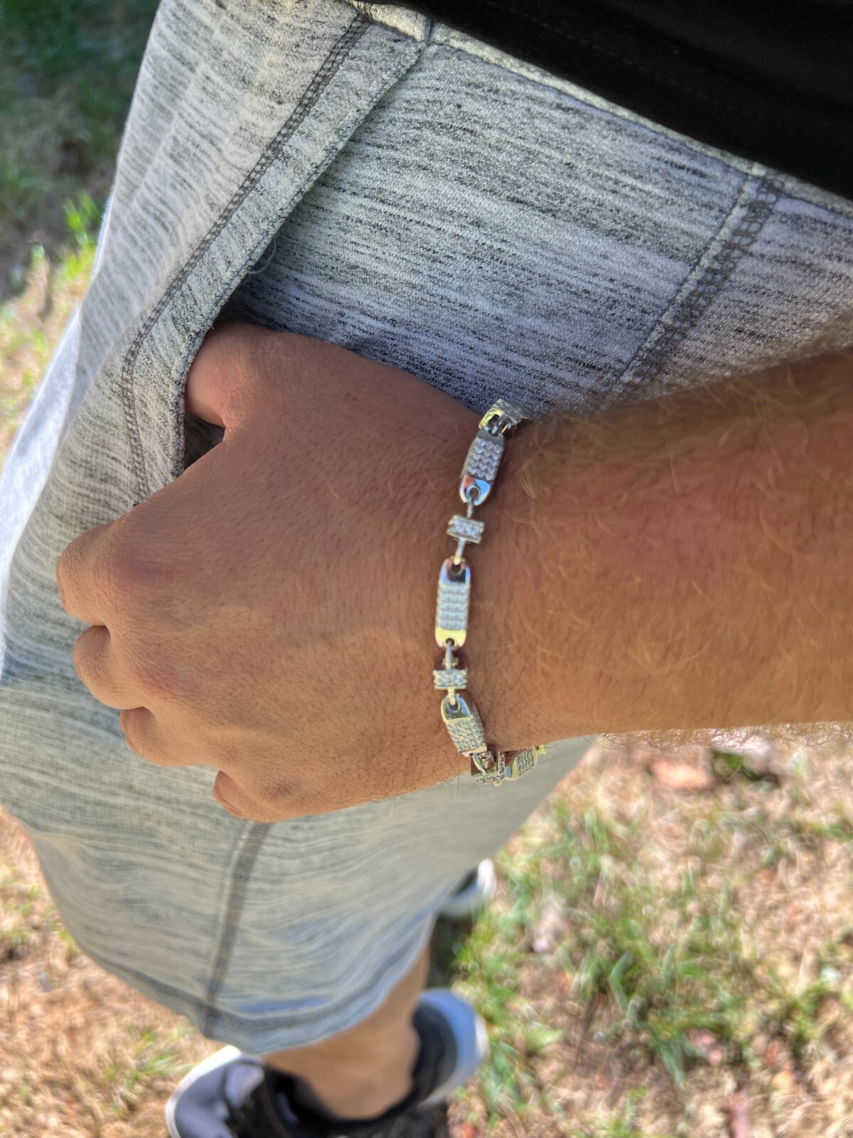 MOISSANITE Men’s Bullet Chain Real 925 Silver Iced Flooded Out Hip Hop Bracelet