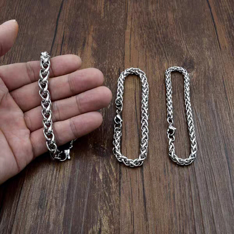 2.5-8mm Man Woman 316L Stainless Steel Wheat Braided Bracelet Bangle 7.5-9.8”