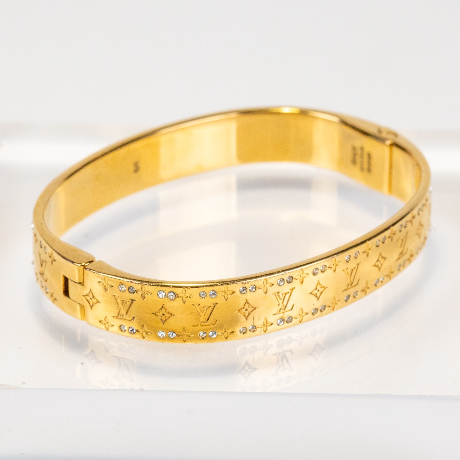 LOUIS VUITTON Nanogram Strass Bangle Bracelet Gold M64860 Size S Rigid w/Box [S]