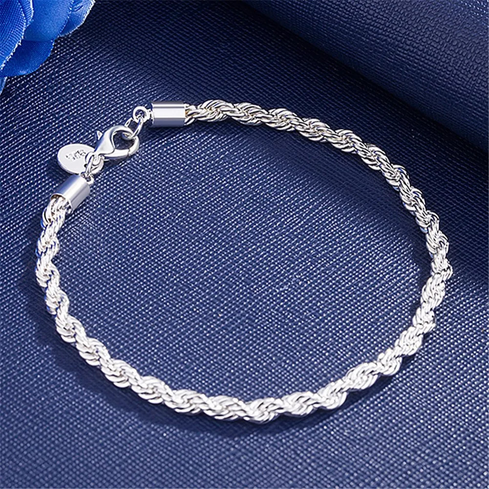 925 Sterling Silver Exquisite Solid Chain Bracelet Fashion Charm Women Men Solid