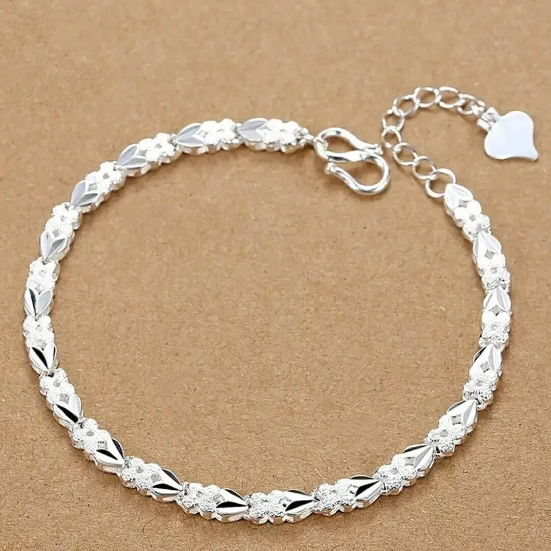 925 Sterling Silver Solid Chain Bracelet Women Men Wedding Gift Jewelry