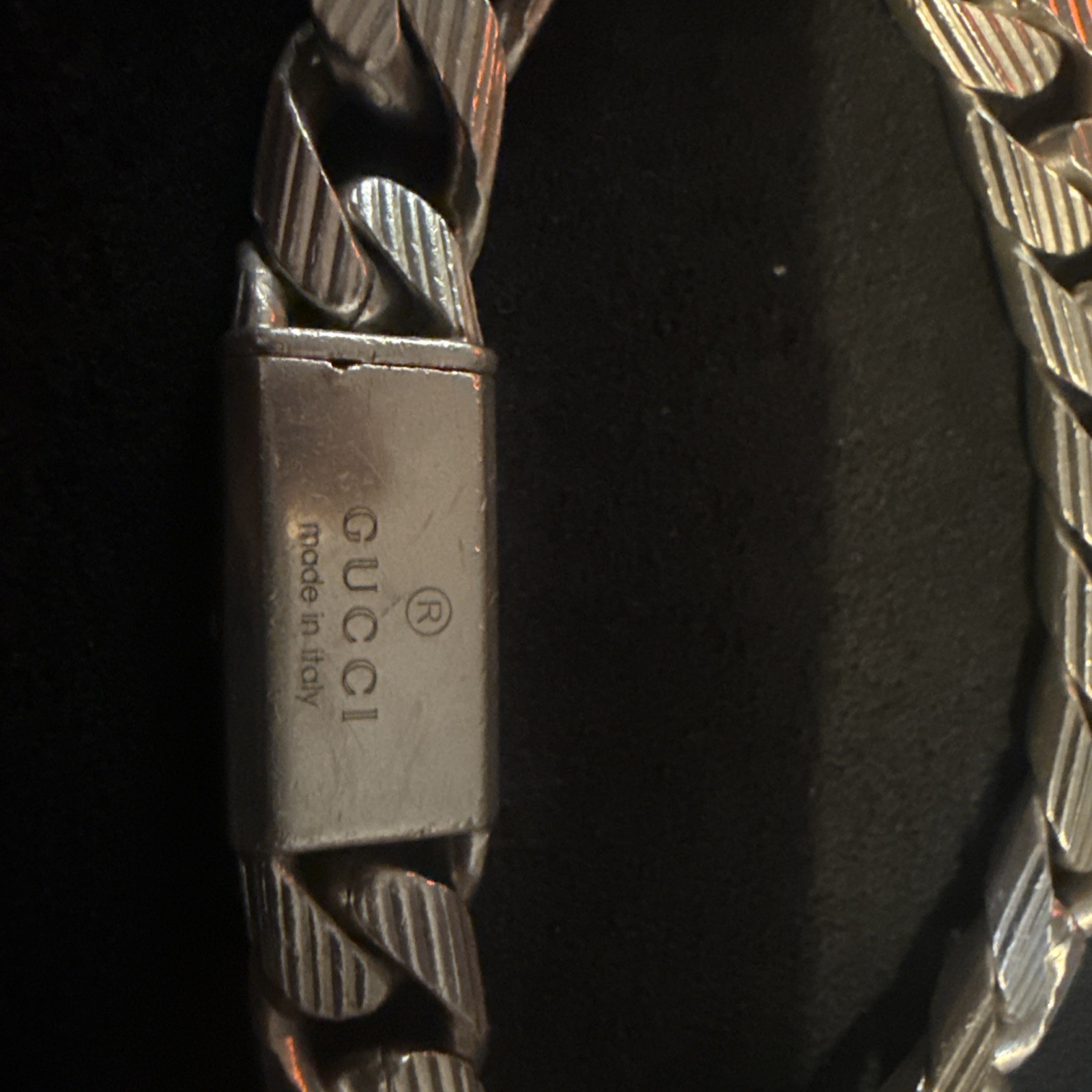 GUCCI Striped Vintage Cuban Bracelet SV925 738FI Silver Mens Used Size22