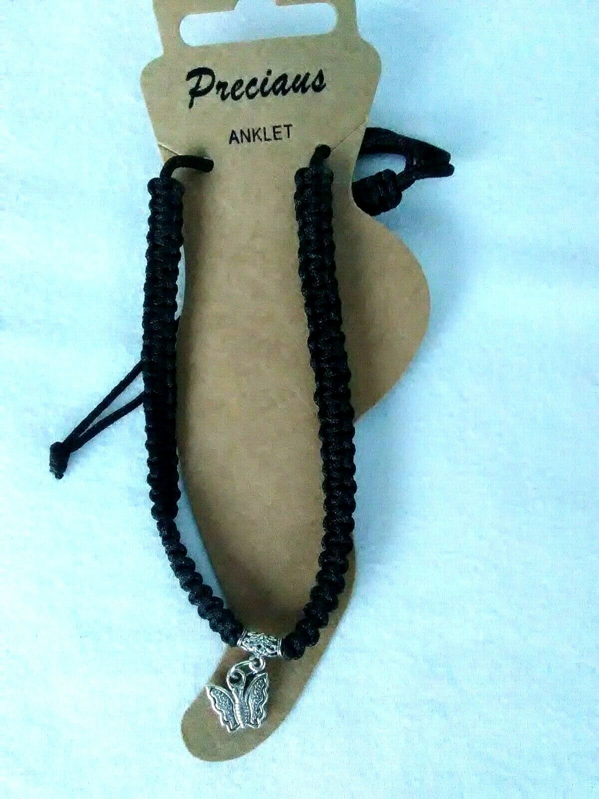 Bracelet Anklet Macrame Black Butterfly Charm Tie Adj Beach US Seller NWT New