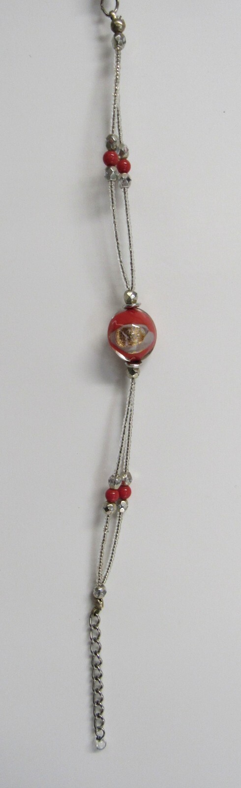Murano Glass Bead Bracelet Silvertone Seed Beed Chain – Made in Italy – EUC