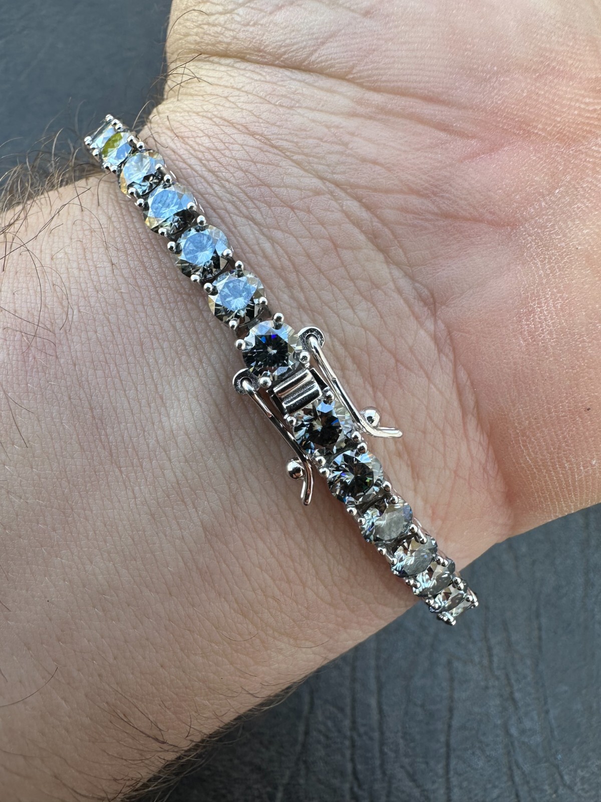 Real Iced Blue Gray MOISSANITE 5mm Tennis Bracelet 925 Silver Passes Tester