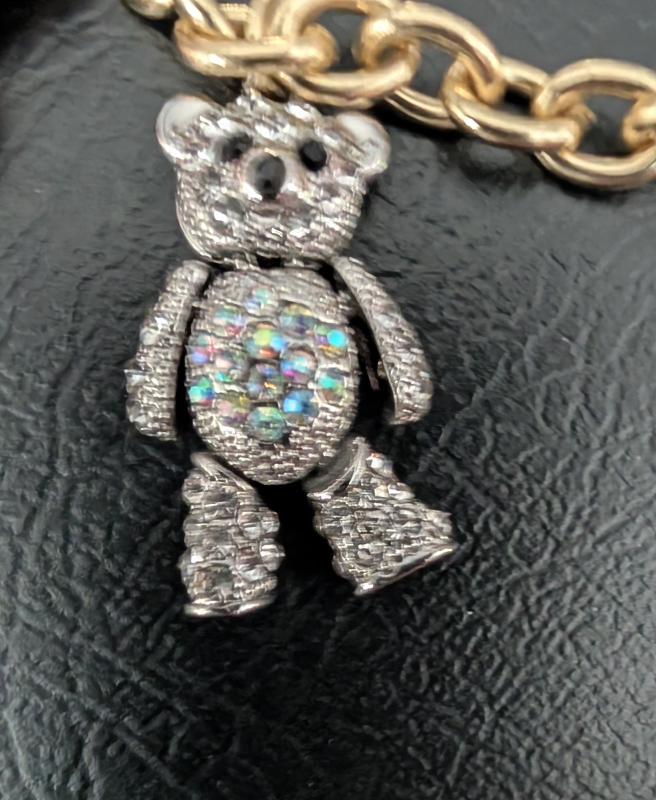 RARE Off Park R Collection Jointed Teddy Bear Charms Bracelet Gold & Silver Pave