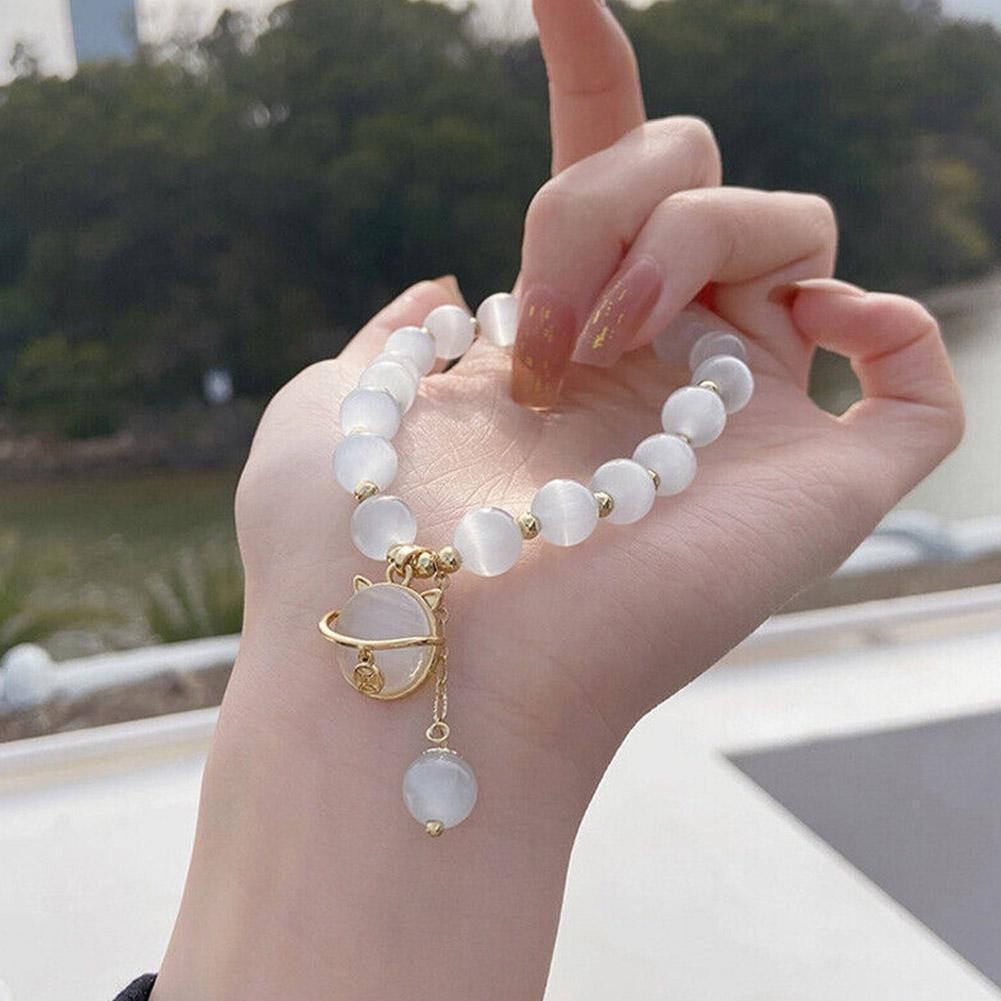 Lucky Moonstone Beads Cat Bracelet Attracting Wealth Women Jewelry Gift US