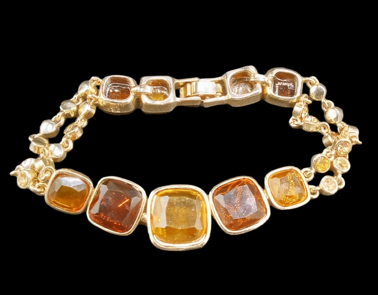 Bracelet Sunset Color 7.75 Inch Long Faux Jewelry Gold, Yellow, Brown, Orange