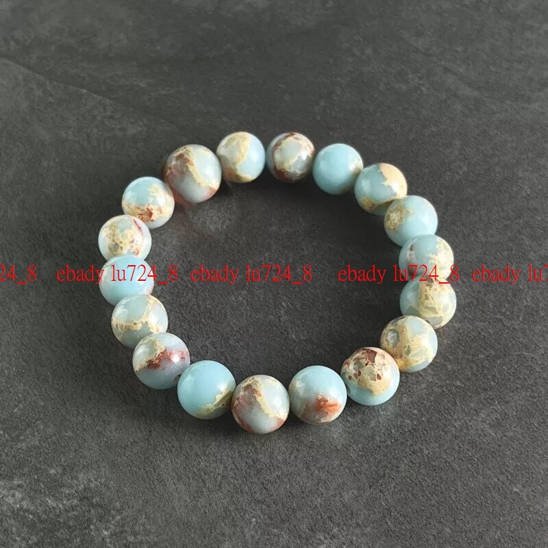 Beautiful 10mm Blue Shoushan Stone Round Gemstone Beads Bracelet 7-9″
