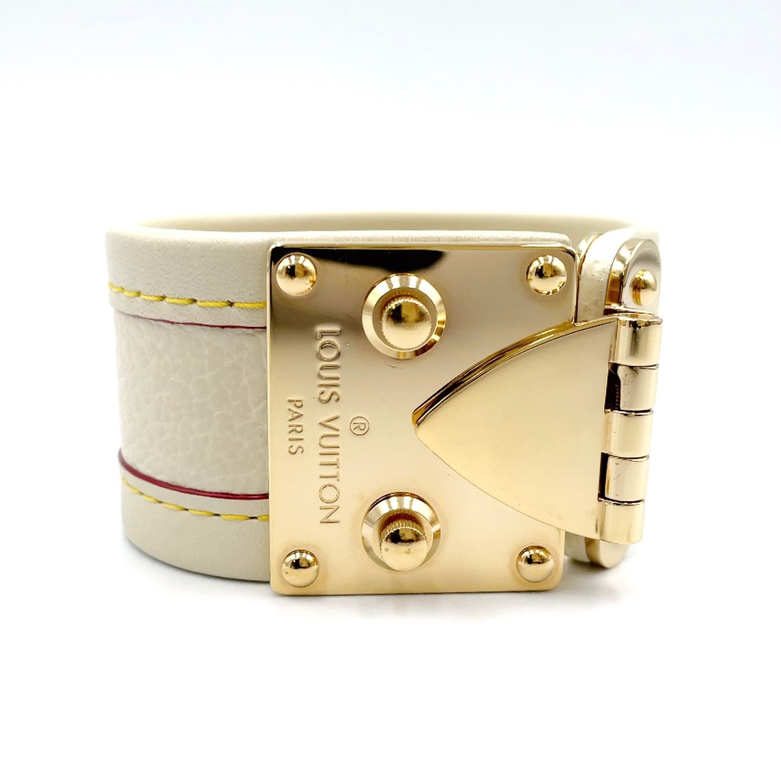 LOUIS VUITTON Bracel R lure Leather GP Ivory Gold Bangle M92632
