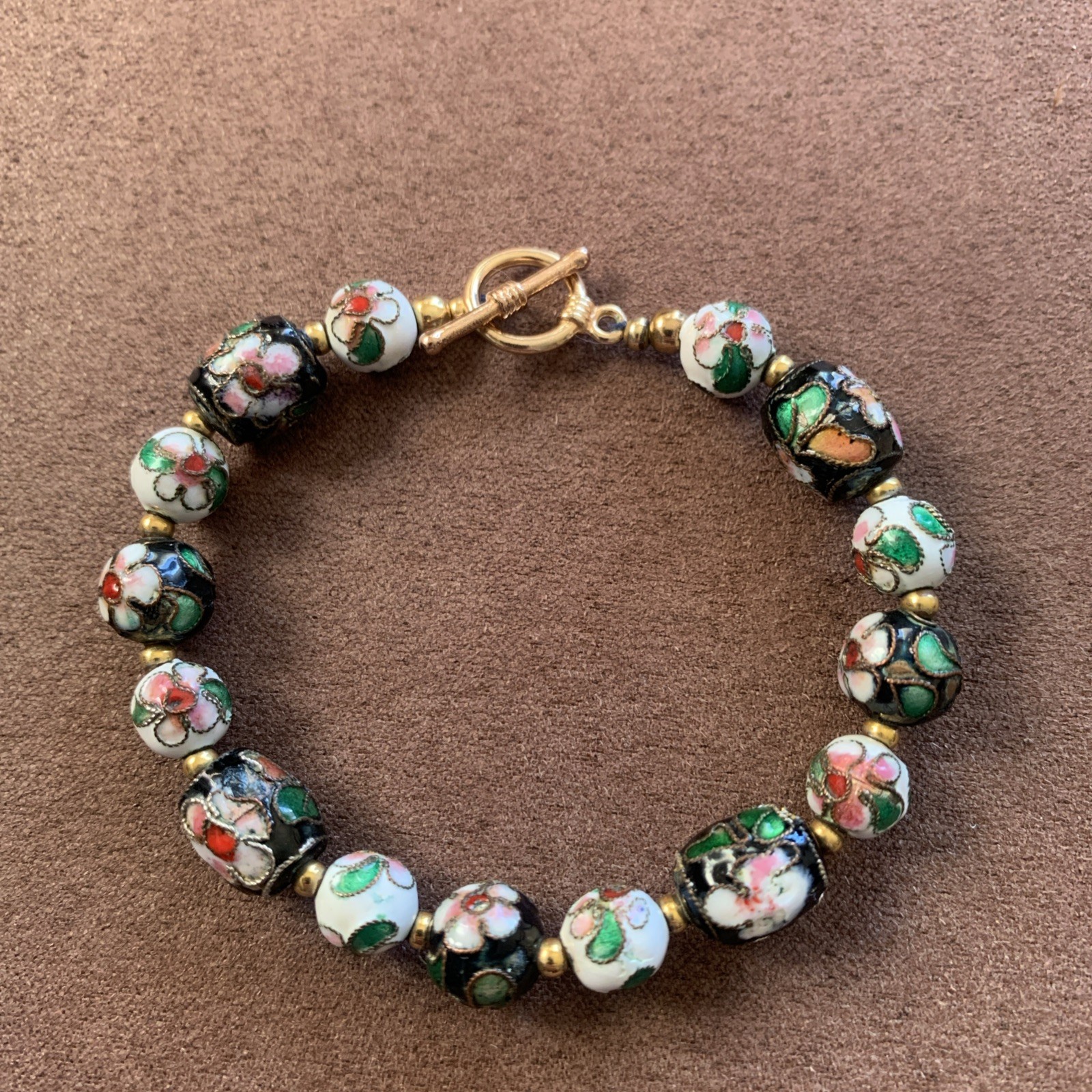 Handmade Chinese Cloisonne Enamel Floral Patterned Beads Bracelet