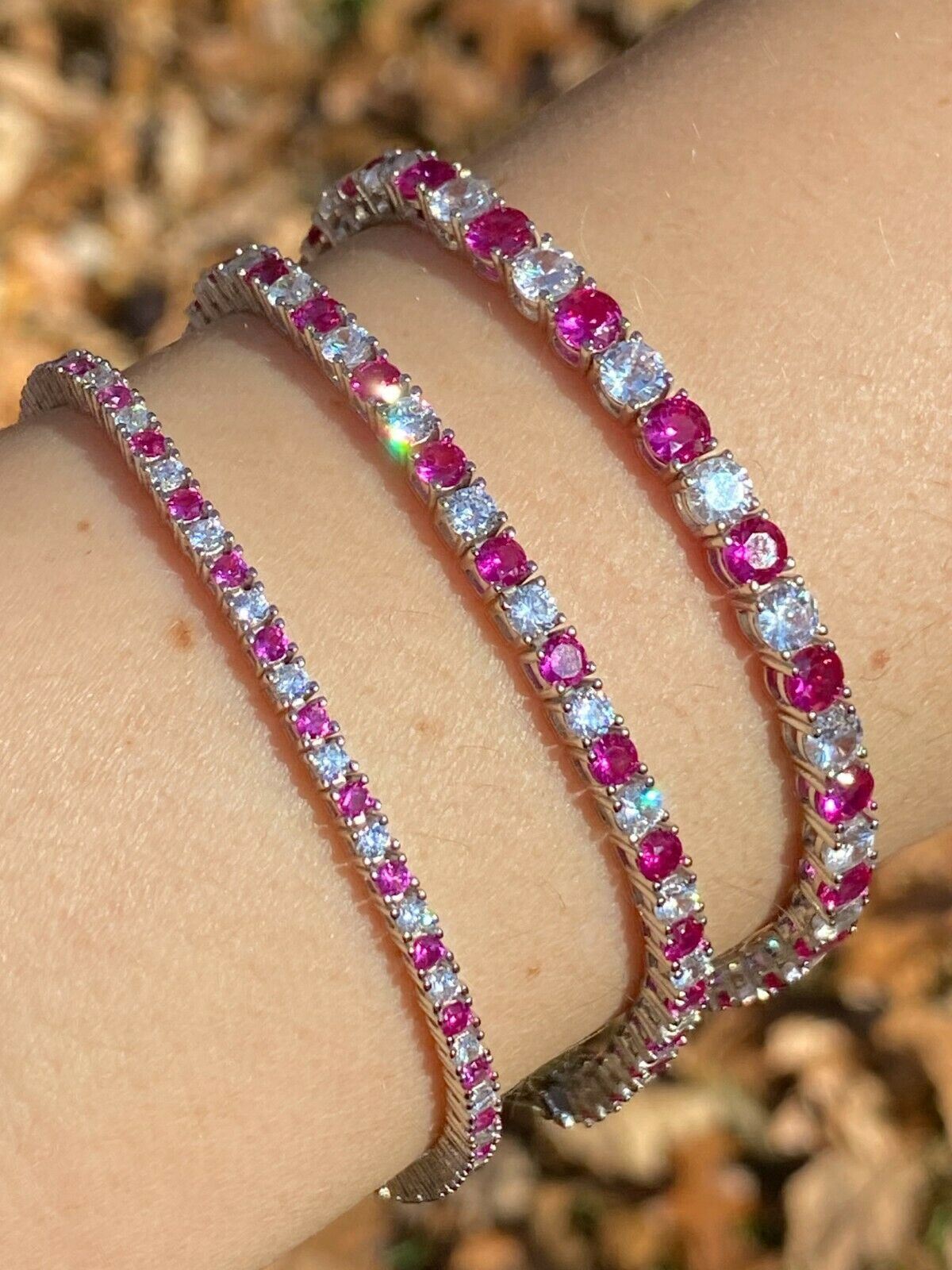 Tennis Bracelet SOLID 925 Sterling Silver Simulated Diamond & Gemstone 2-4mm
