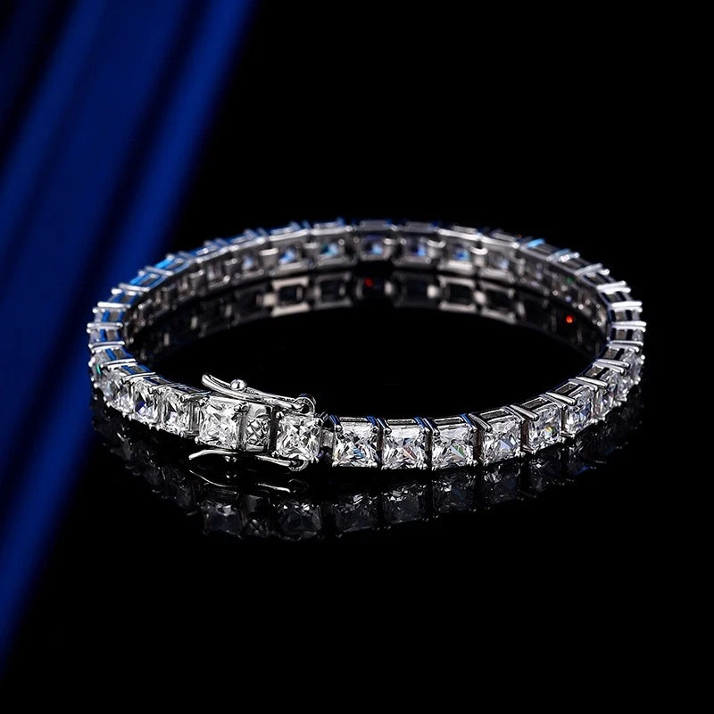 Real Princess Cut 4mm VVS1 MOISSANITE Tennis Chain Bracelet 925 Sterling Silver