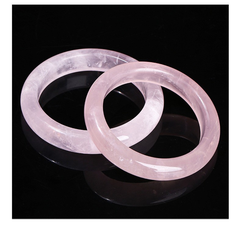 51-60mm Natural Pink Quartz Crystal Gemstone Healing Round Bangle Lucky Bracelet