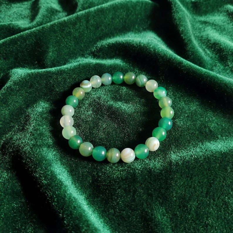 Handmade Green Onyx Bracelet For Women Men, Round Bead Elastic Crystal Bracelet