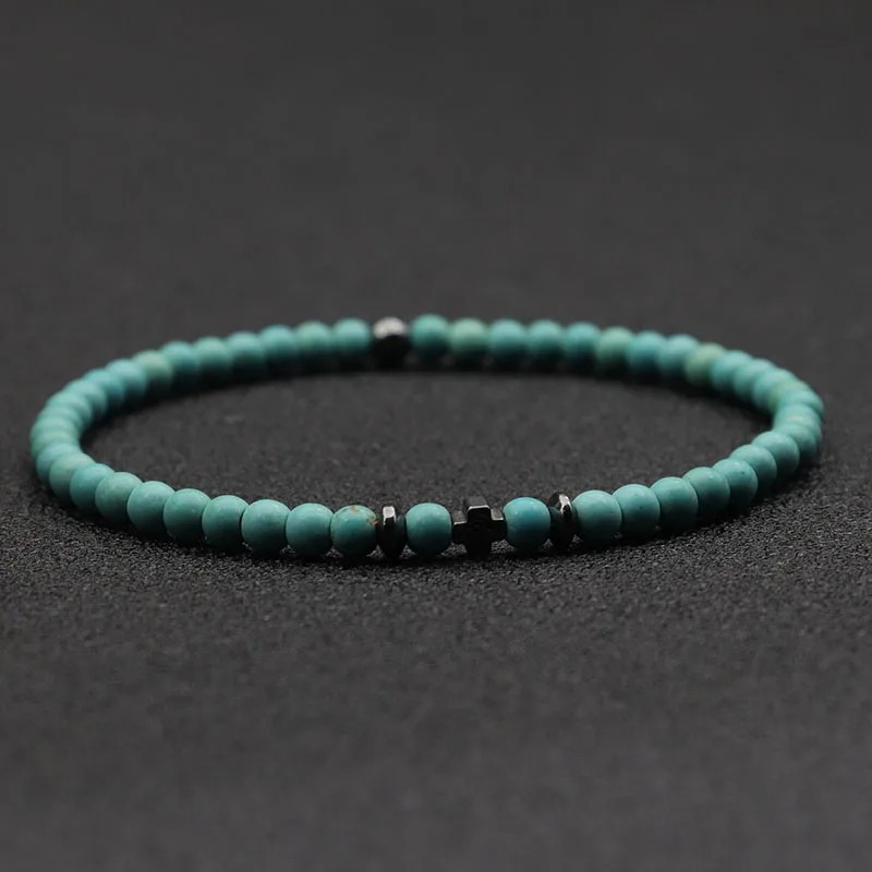 New Men Bracelet Small Stone 4mm Braclet Hematite Cross Braslet Rice.