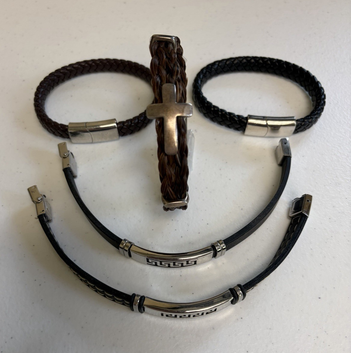Lot of 5 Leather Braided Cuff/Bangle Bracelets