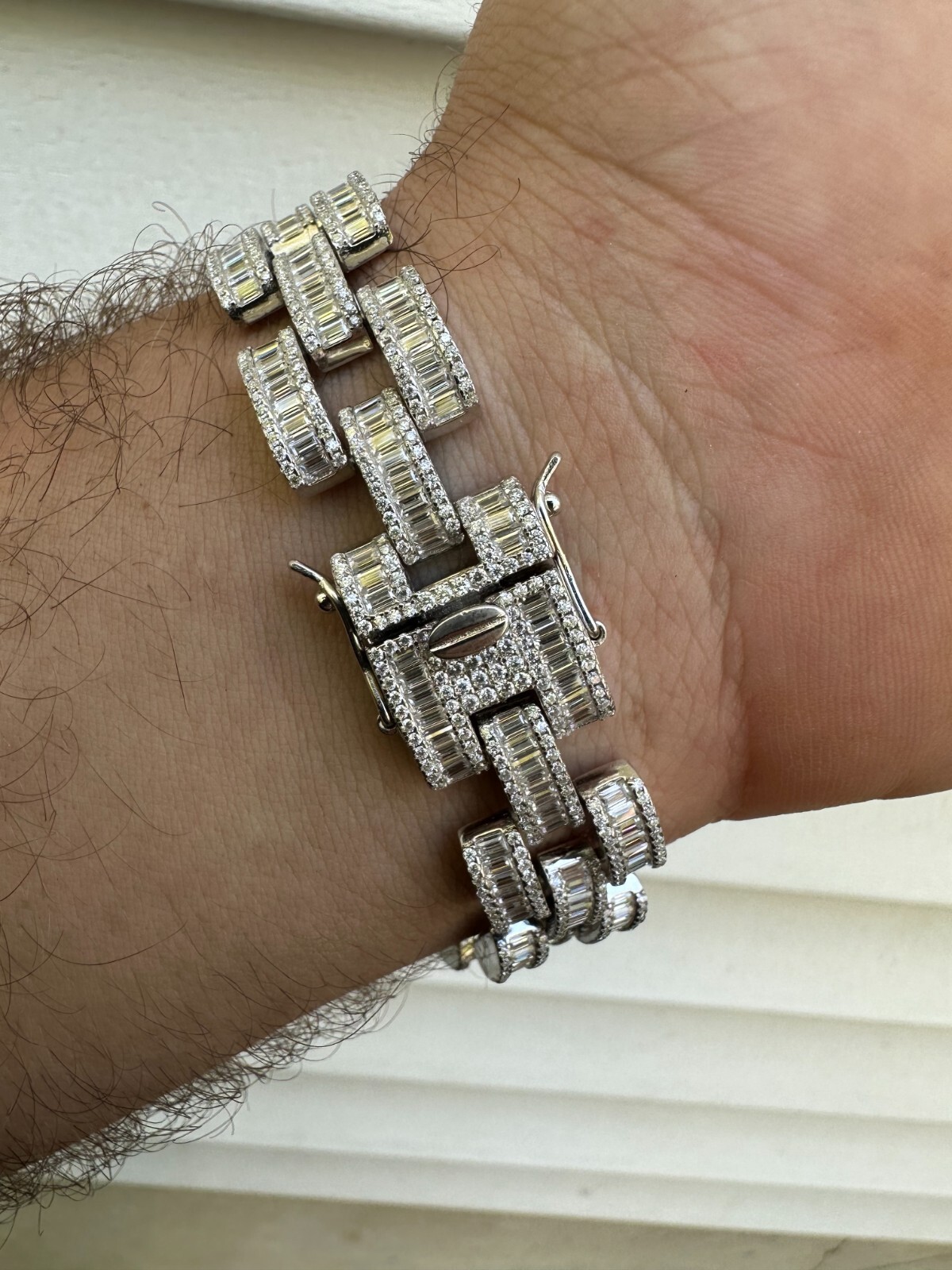 MOISSANITE Baguette 14mm Mens Iced Panther Link Presidential Bracelet Hip Hop
