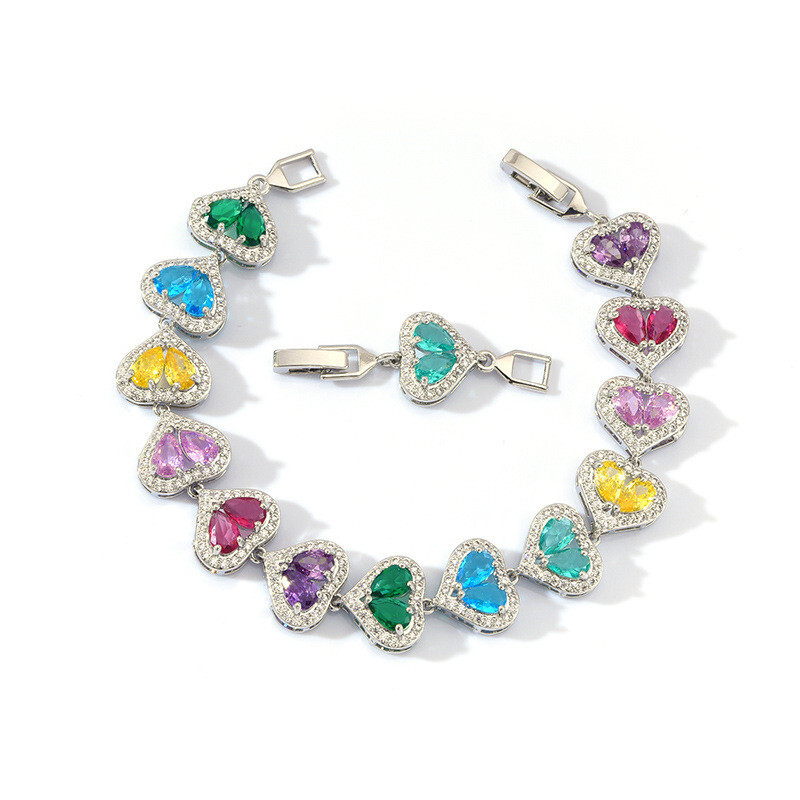New Love Heart Rose Red Garnet Gemstone Charm Women Girl Fashion Silver Bracelet